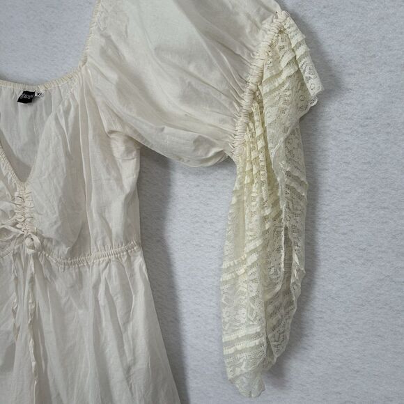 Kashi Top Women XL Ivory Cotton Lace Sweetheart Peasant Boho Pirate Regency - Picture 7 of 11